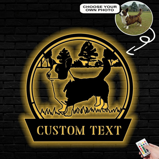 Personalized Cardigan Welsh Corgi Dog Metal Sign Led Lights Custom Name Photo