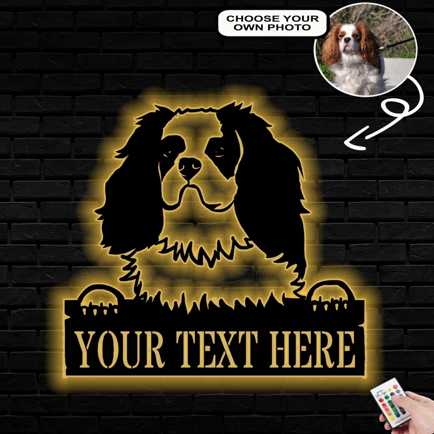 Personalized Cavalier King Charles Spaniel Dog Metal Sign Led Lights Custom Name Photo
