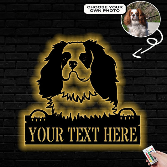 Personalized Cavalier King Charles Spaniel Dog Metal Sign Led Lights Custom Name Photo