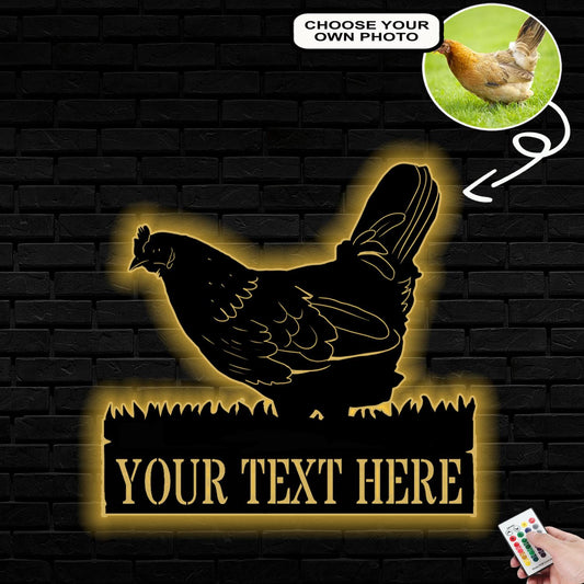 Personalized Chicken Dog Metal Sign Led Lights Custom Name Photo
