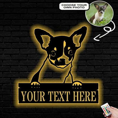 Personalized Chihuahua Dog Metal Sign Led Lights Custom Name Photo