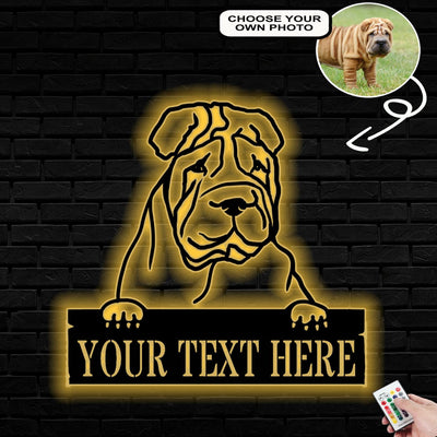 Personalized Chinese shar-pei Dog Metal Sign Led Lights Custom Name Photo