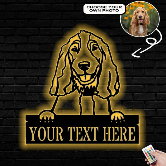 Personalized Cocker Spaniel Dog Metal Sign Led Lights Custom Name Photo