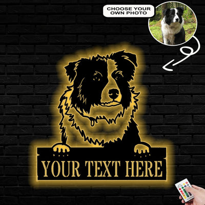 Personalized Collie Dog Metal Sign Led Lights Custom Name Photo