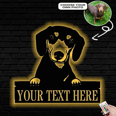 Personalized Dachshund Dog Metal Sign Led Lights Custom Name Photo