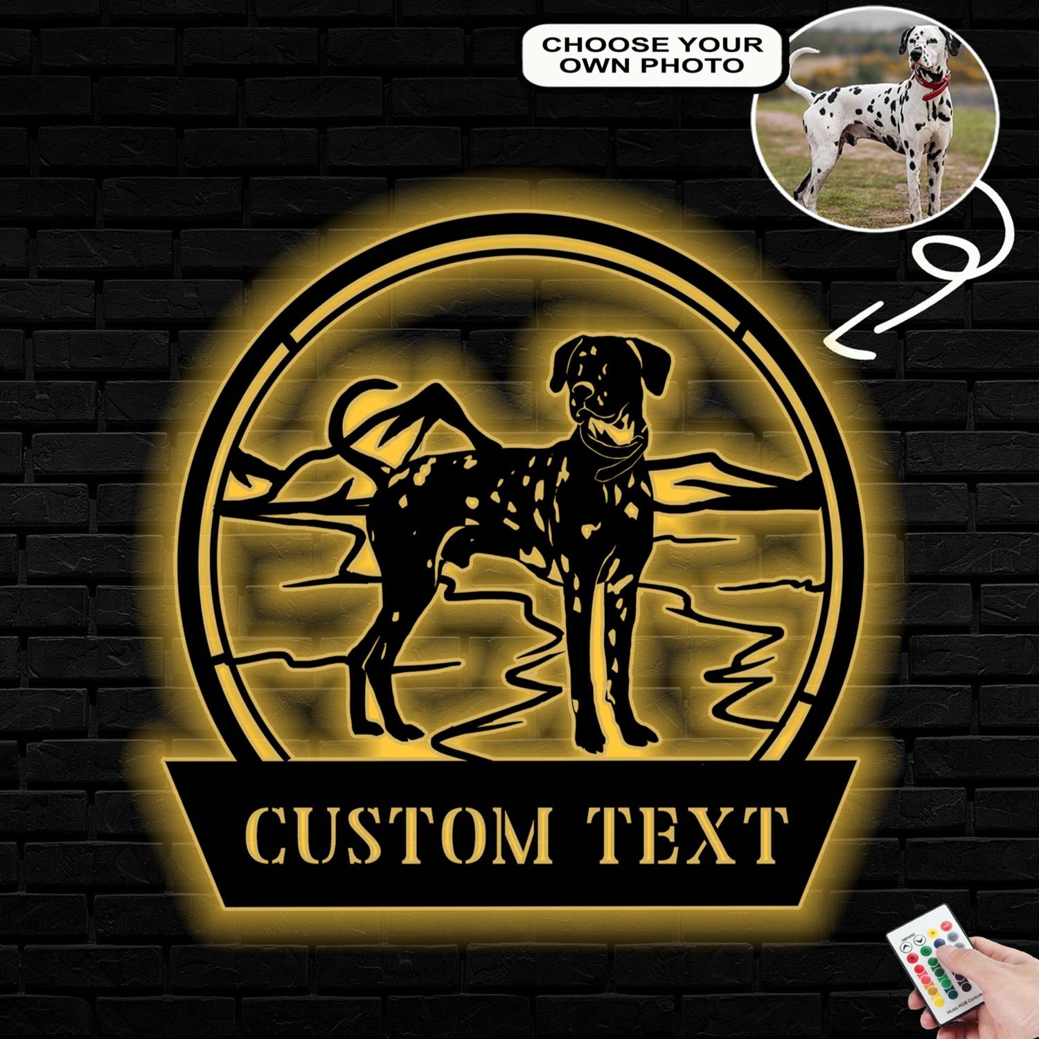 Personalized Dalmatian Dog Metal Sign Led Lights Custom Name Photo