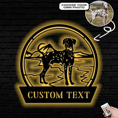 Personalized Dalmatian Dog Metal Sign Led Lights Custom Name Photo