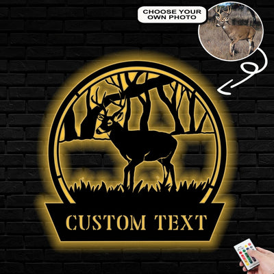 Personalized Deer Dog Metal Sign Led Lights Custom Name Photo