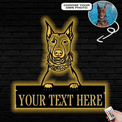 Personalized Dobberman Dog Metal Sign Led Lights Custom Name Photo