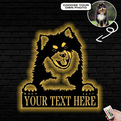 Personalized Finnish lapphund Dog Metal Sign Led Lights Custom Name Photo