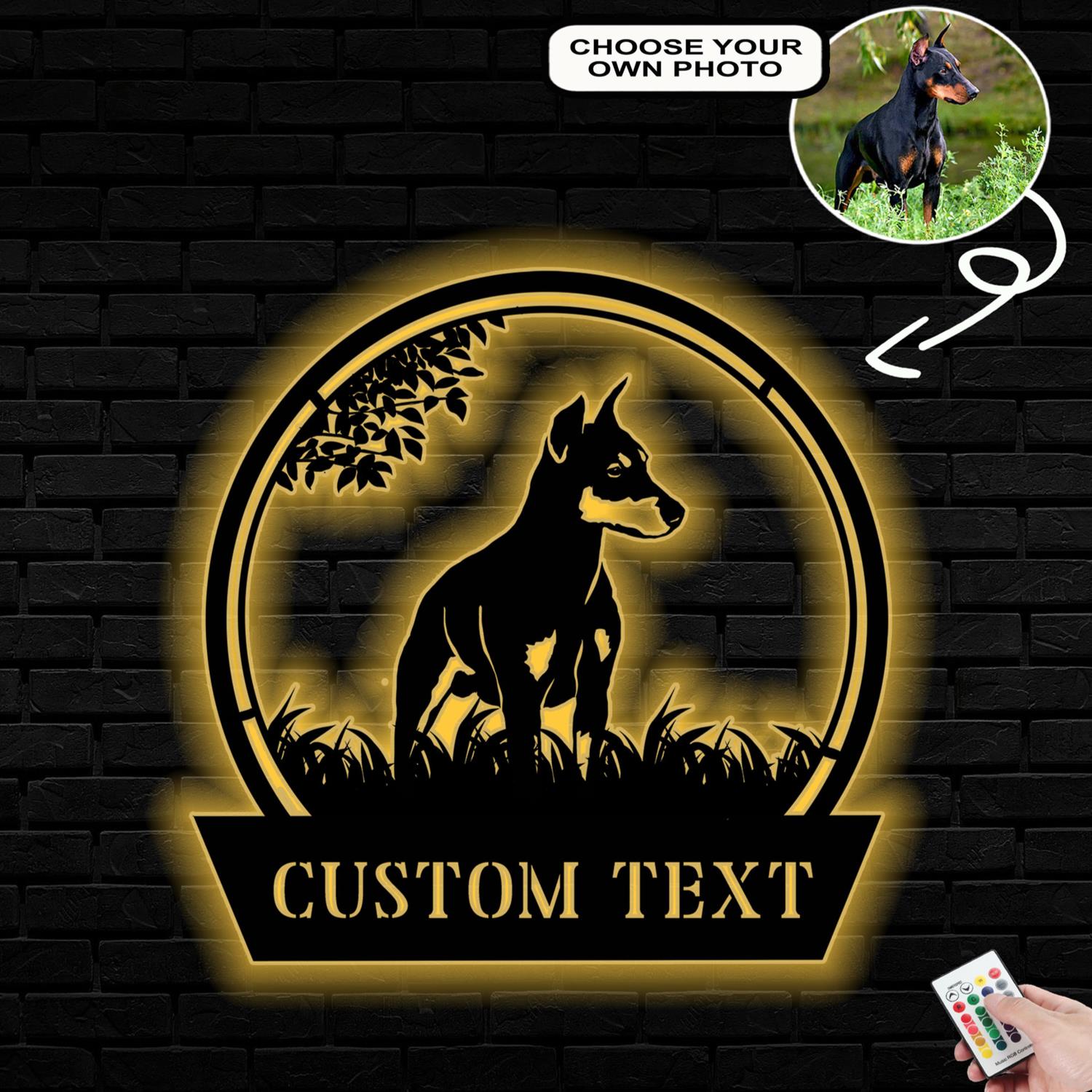Personalized German pinscher Dog Metal Sign Led Lights Custom Name Photo