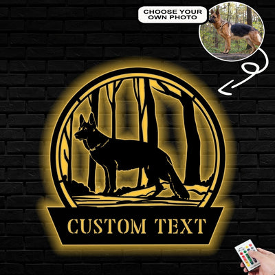 Personalized German Shepherd Dog Metal Sign Led Lights Custom Name Photo