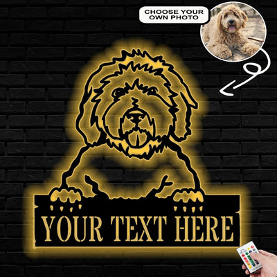 Personalized Goldendoodle Dog Metal Sign Led Lights Custom Name Photo
