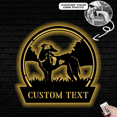 Personalized Greyhound Dog Metal Sign Led Lights Custom Name Photo