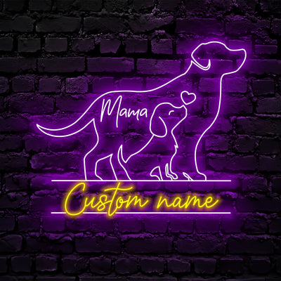 Custom Mom Baby Dog Neon Sign Wall Art LED Light Personalized Family Dog Lover Name Neon Sign Home Decor Boy Girl Nursery Decoration Xmas