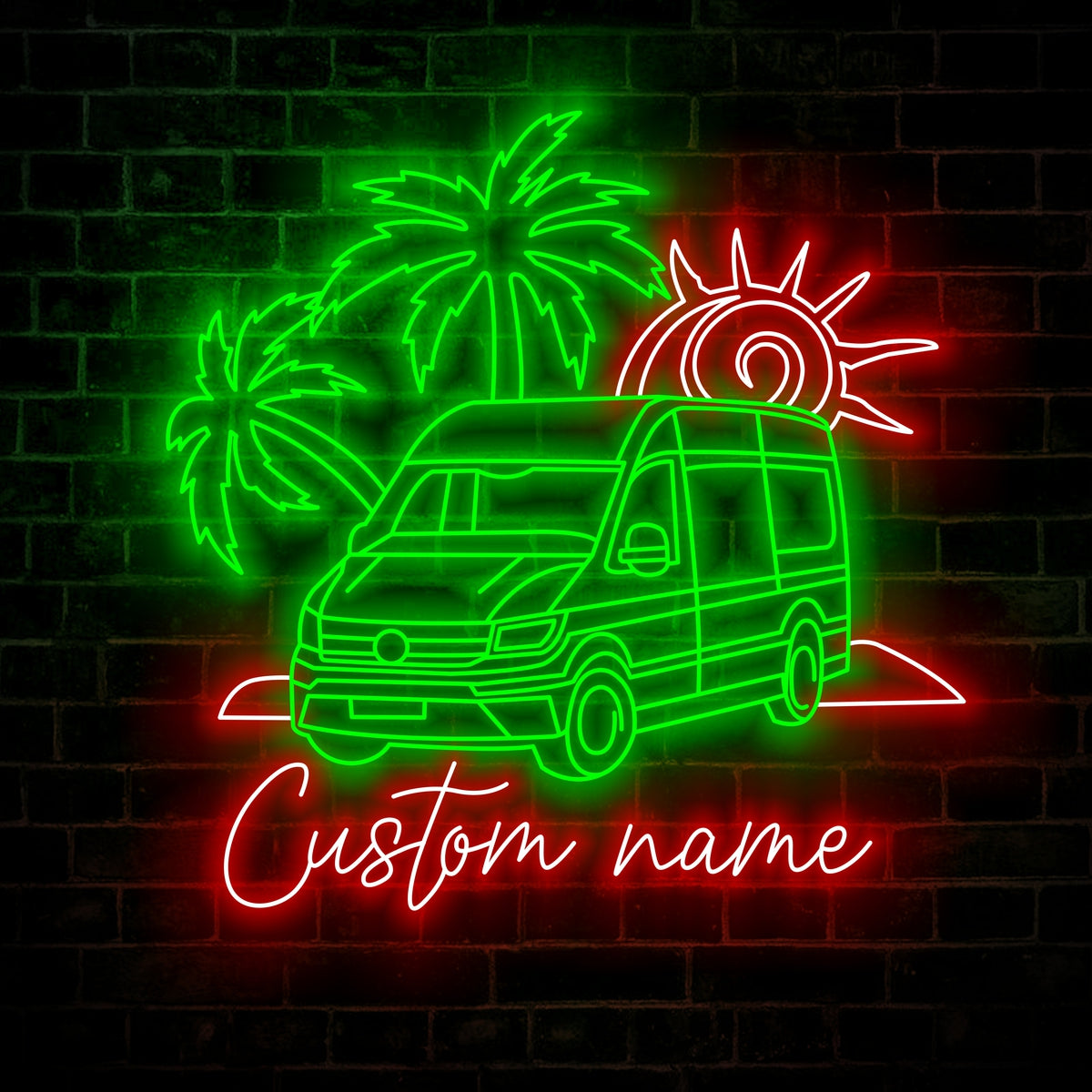 Custom Bus Camping Car Neon Sign Wall Art LED Light Personalized Hippie Bus Van Name Neon Sign Home Decor Cabin Vehicles Camping Happy Camper Van