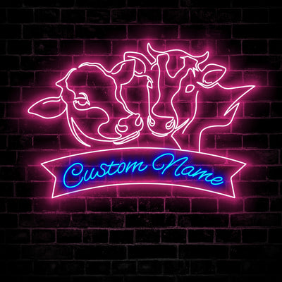 Custom Dairy Cattle Cow Farmhouse Neon Sign Wall Art LED Light Personalized Funny Calf Farm Name Neon Sign Home Decor Heifer Barn Nursery Decoration