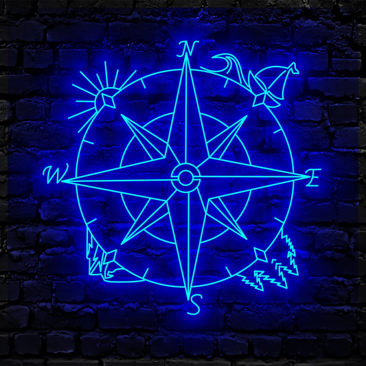 Nautical Compass Neon Sign Wall Art LED Light Coordinates Neon Sign Home Decor Compass Rose Decoration Housewarming Camper Hiker Climber Birthday