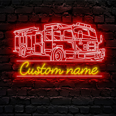 Custom Engine Fire Truck Driver Neon Sign Wall Art LED Light Personalized Fireman Name Neon Sign Home Decor Firefighter Decoration Birthday Xmas Gift