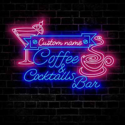 Custom Cocktail And Coffee Bar Neon Sign Wall Art LED Light Personalized Coffee Lover Name Neon Sign Home Decor Kitchen Decoration Patio Housewarming