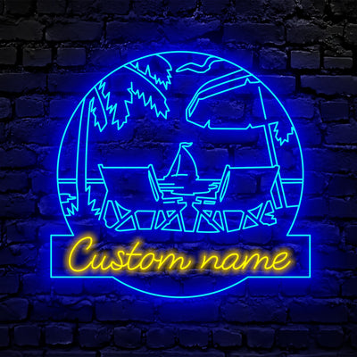 Custom Nautical Beach House Neon Sign Wall Art Led Light Personalized Welcome Family Name Neon Sign Decoration Palm Tree Summer Coastal Home Decor