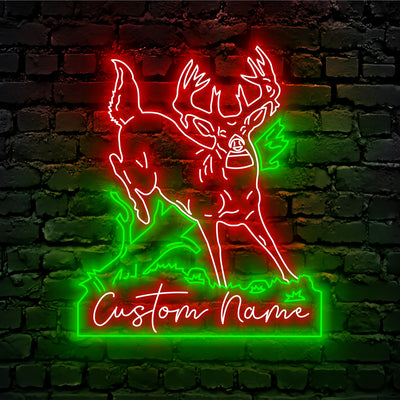 Custom Deer Hunting Neon Sign Wall Art LED Light Personalized Hunter Name Neon Sign Home Decor Antler Cabin Decoration Housewarming Xmas birthday