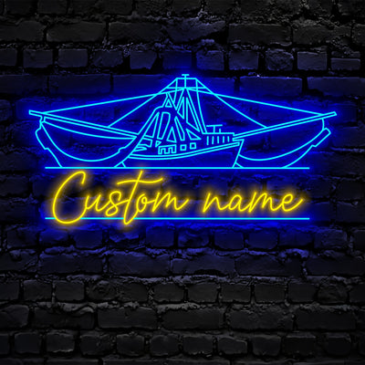 Custom Trawler Fishing Boat Neon Sign Wall Art LED Light Personalized Fisher Name Neon Sign Home Decor Man Cave Decoration Housewarming Birthday Gift