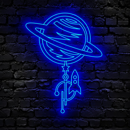 Spaceship Neon Sign Wall Art LED Light Rocket Neon Sign Home Decor Astronaut Kid Nursery Decoration Astronaut and Planet Housewarming Birthday
