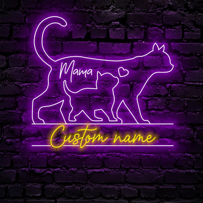 Custom Mom Baby Cat Neon Sign Wall Art LED Light Personalized Family Cat Lover Name Neon Sign Home Decor Boy Girl Nursery Decoration Xmas