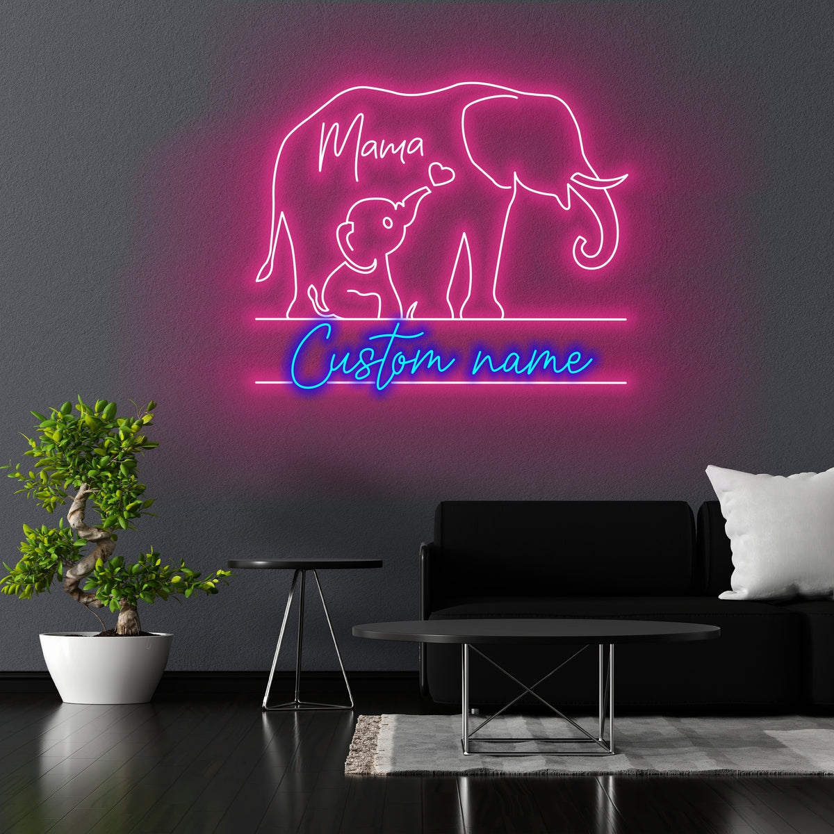 Custom Mom Baby Elephant Neon Sign Wall Art LED Light Personalized Family Elephant Lover Name Neon Sign Home Decor Boy Girl Nursery Decoration Xmas