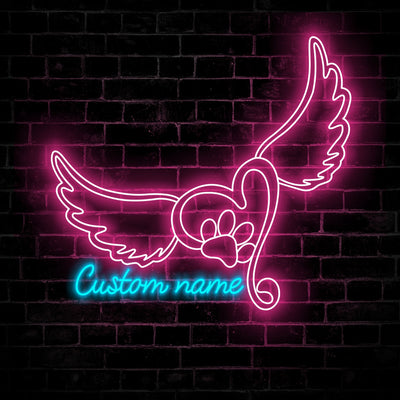 Custom Pet Wings Memorial Name Date Neon Sign Wall Art LED Light Personalized Cat Remember Name Neon Sign Home Decor Dog Memory Loss Decoration Xmas