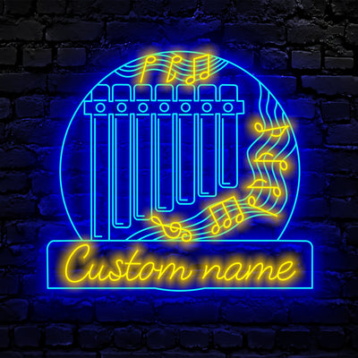 Custom Panpipe Musical Instrument Neon Sign Wall Art LED Light Personalized Pan Flute Player Name Neon Sign Home Decor Music Room Decoration Xmas