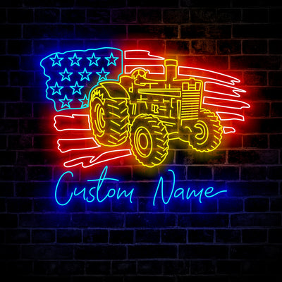 Custom US Tractor Driver Neon Sign Wall Art LED Light Personalized Farm Tractor Name Neon Sign Home Decor Farm Truck Decoration Birthday Christmas