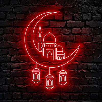 Ramadan Mubarak Moon Neon Sign Wall Art LED Light Ramadan Moon Neon Sign Home Decor Islamic Calendar Decoration Crescent Ramadan Kareem Housewarming