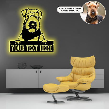 Personalized Airedale terrier Dog Metal Sign Led Lights Custom Name Photo
