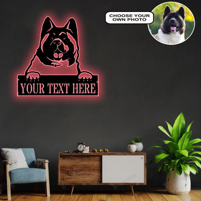 Personalized Akita Dog Metal Sign Led Lights Custom Name Photo