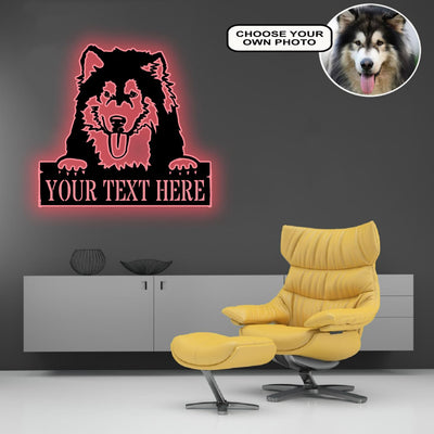 Personalized Alaskan malamute Dog Metal Sign Led Lights Custom Name Photo