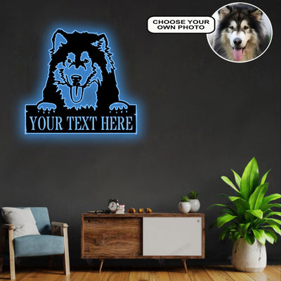 Personalized Alaskan malamute Dog Metal Sign Led Lights Custom Name Photo