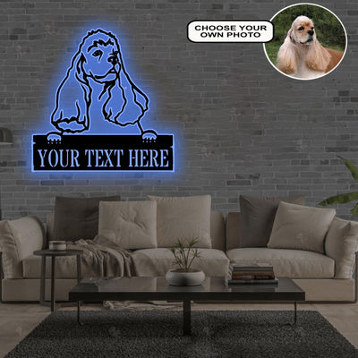Personalized American Cocker Spaniel Dog Metal Sign Led Lights Custom Name Photo
