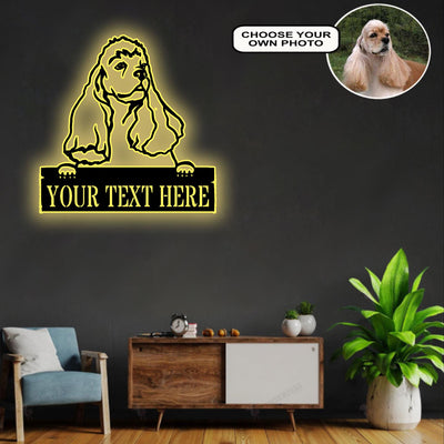 Personalized American Cocker Spaniel Dog Metal Sign Led Lights Custom Name Photo