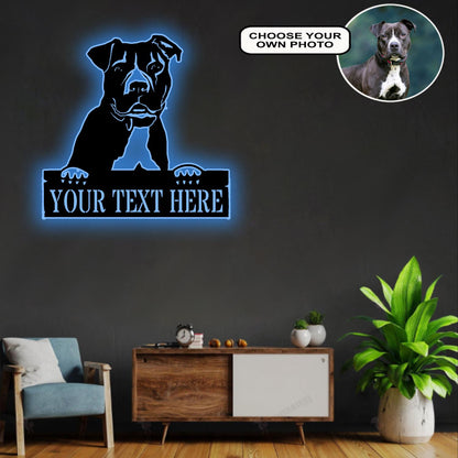 Personalized American pit bull terrier Dog Metal Sign Led Lights Custom Name Photo
