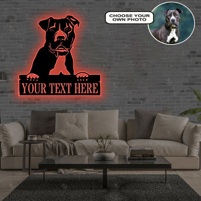 Personalized American pit bull terrier Dog Metal Sign Led Lights Custom Name Photo