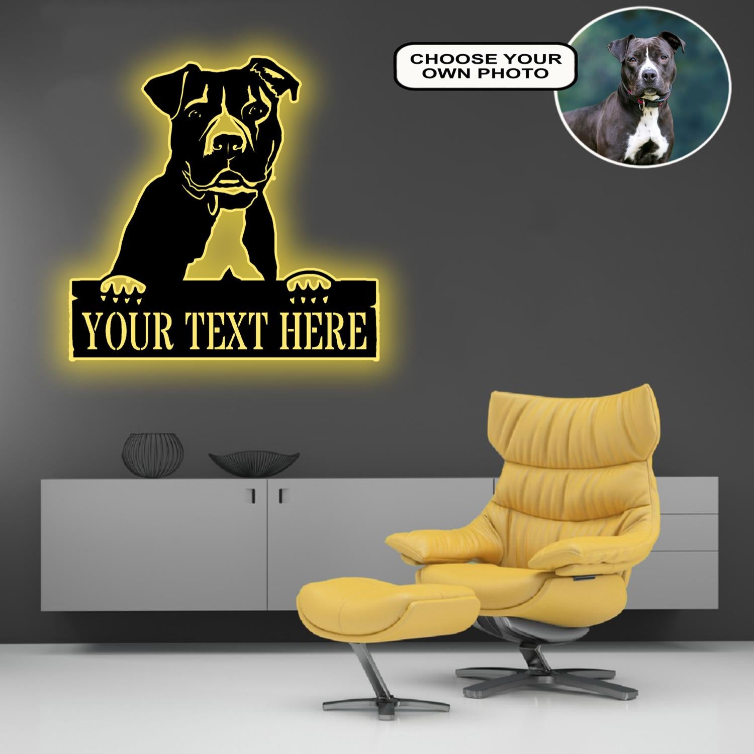Personalized American pit bull terrier Dog Metal Sign Led Lights Custom Name Photo