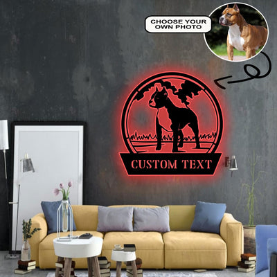 Personalized American Staffordshire terrier Dog Metal Sign Led Lights Custom Name Photo