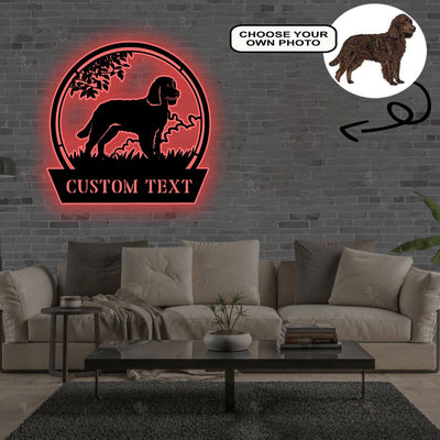 Personalized American water spaniel Dog Metal Sign Led Lights Custom Name Photo
