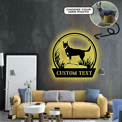 Personalized Australian cattle dog Dog Metal Sign Led Lights Custom Name Photo