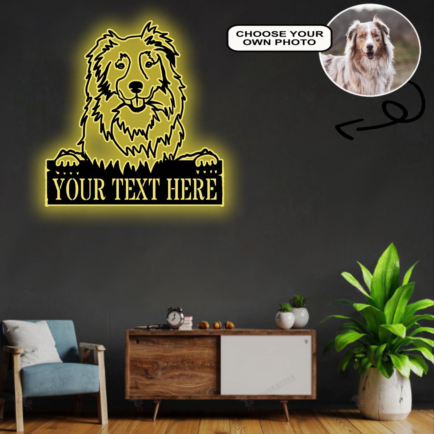 Personalized Australian shepherd Dog Metal Sign Led Lights Custom Name Photo