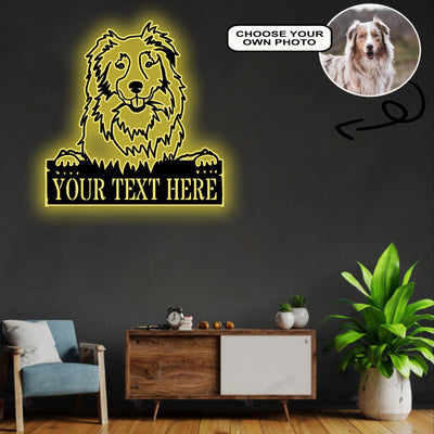 Personalized Australian shepherd Dog Metal Sign Led Lights Custom Name Photo