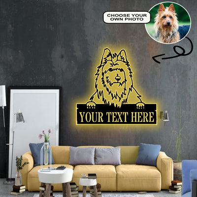 Personalized Australian terrier Dog Metal Sign Led Lights Custom Name Photo