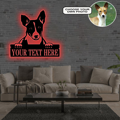 Personalized Basenji Dog Metal Sign Led Lights Custom Name Photo